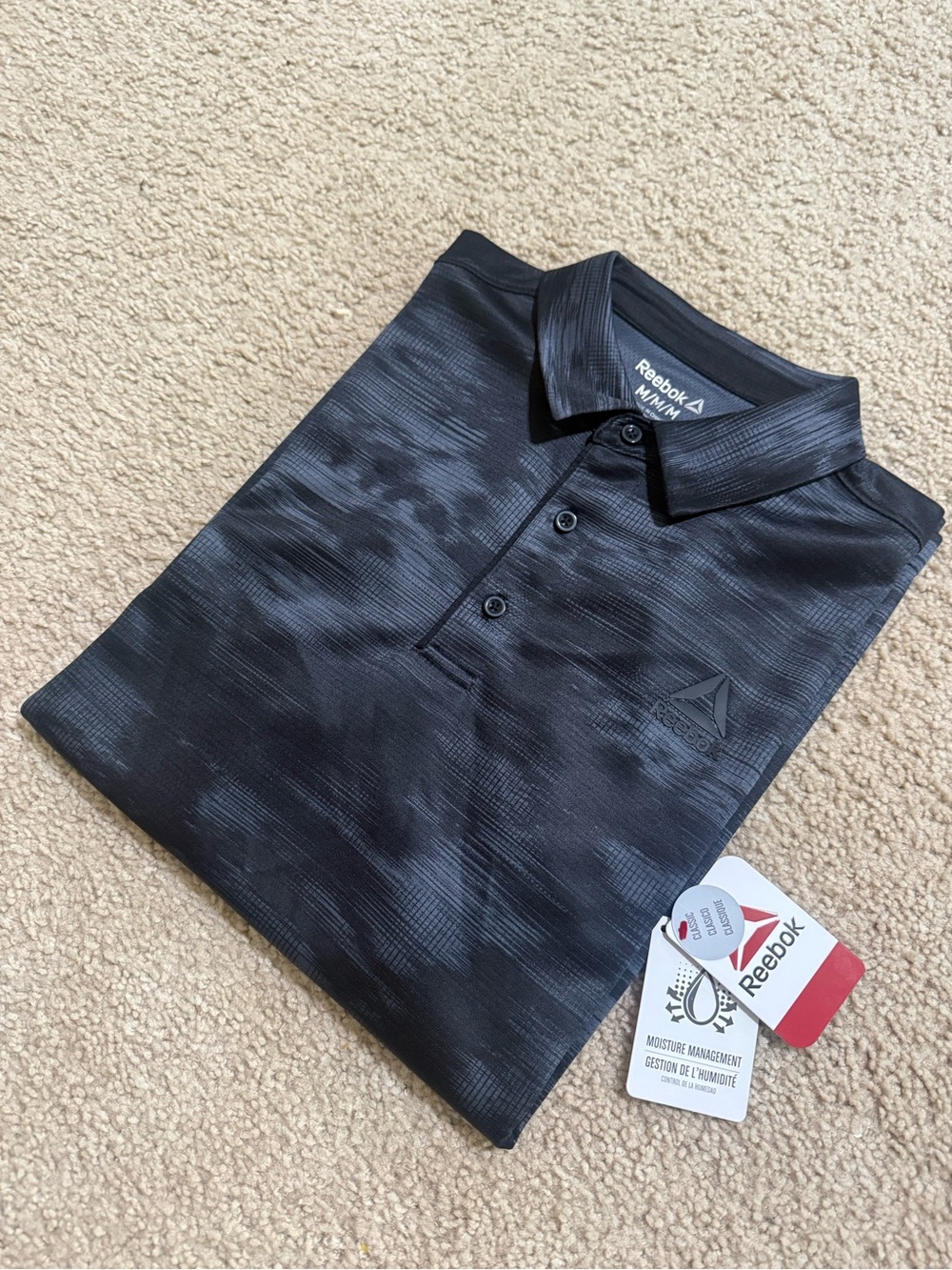 Reebok Mens Performance Ace Polo Shirt Black Gray Short Sleeve Men's New Sz M